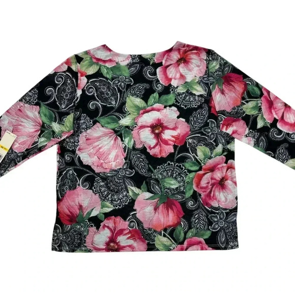 Alfred Dunner NWT Floral Quarter Sleeve Top Pink/Black/Green/White Size PM - Picture 4 of 10